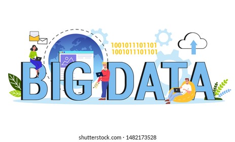 Big data concept. Modern computer technology. Analyzing digital information from the internet and making better business decisions. Isolated flat illustration