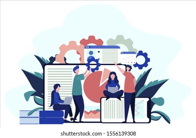 Big data concept. Modern computer technology. Analyzing digital information from the internet and making better business decisions. Isolated flat illustration