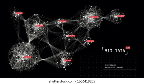 Big data concept visualization. Distributed network. Social media graph. Information clustering.