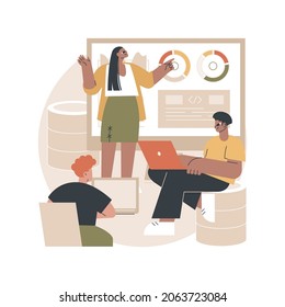 Big data conference abstract concept vector illustration. Innovative idea presentation, science meeting, place to join analysts, latest scientific research, learning platform event abstract metaphor.