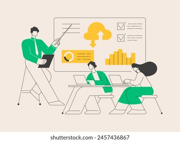 Big data conference abstract concept vector illustration. Innovative idea presentation, science meeting, place to join analysts, latest scientific research, learning platform event abstract metaphor.