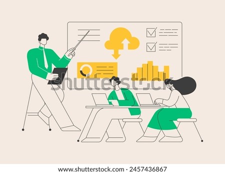Big data conference abstract concept vector illustration. Innovative idea presentation, science meeting, place to join analysts, latest scientific research, learning platform event abstract metaphor.