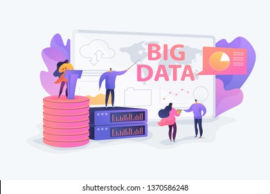 Big data conference, innovative idea presentation, data science meeting concept. Vector isolated concept illustration with tiny people and floral elements. Hero image for website.