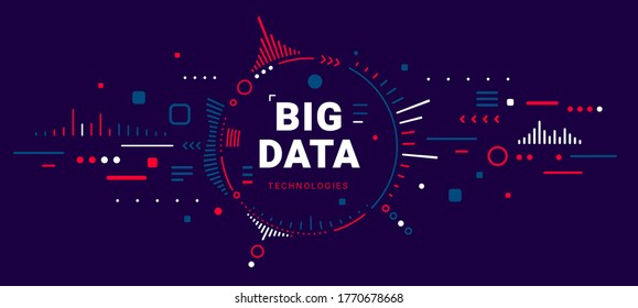Big data connection complex visualization on dark background. Vector abstract technology illustration of circle data array visual. Line art style design of graphic element for web banner, poster