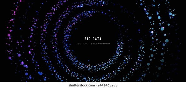 Big Data connection futuristic technology. Cloud information storage and analysis system. Abstract background with glowing flow circle lines particle