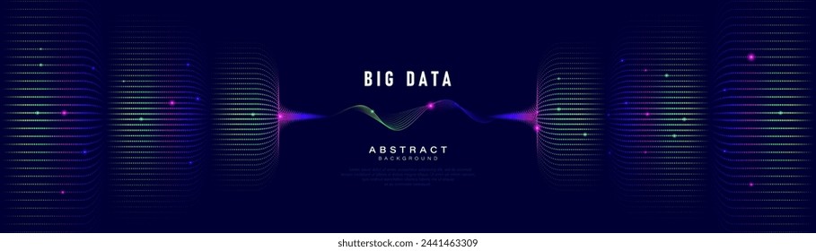 Big Data connection futuristic technology. Cloud information storage and analysis system. Abstract background with glowing flow wavy lines particle