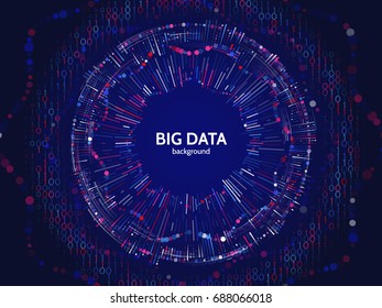Big data connection structure. Abstract element with lines, dots and binary code. Big data visualization. Futuristic infographic vector illustration.