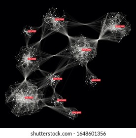 Big data creative visualization. Cluster computing concept. Information clustering representation. Social media graph of users.