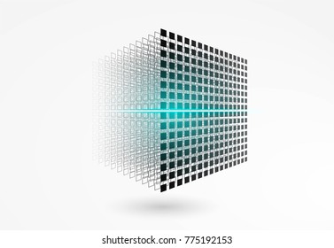 Big Data Cube. 3D Geometric Cube From Small Pieces. Vector Ilustration. 