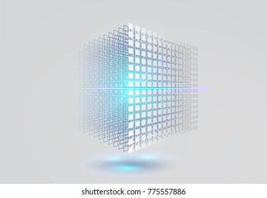 Big Data Cube. 3D Geometric Cube From Small Pieces. Vector Ilustration. 