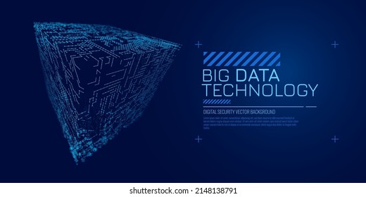 Big Data Cube Quantum Computer Server Concept Background. Light Dots with Depth of Field Effect. Data Sorting. Artificial Intelligence HUD Design Element. Computer Science Vector Background.