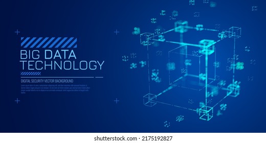 Fondo del concepto de servidor de computadora cuántico de cubo de datos grandes. Puntos de luz con efecto Profundidad de campo. Ordenación de datos. Elemento de diseño HUD de Business Server Security Artificial Intelligence.