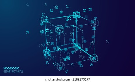 Fondo del concepto de servidor de computadora cuántico de cubo de datos grandes. Puntos de luz con efecto Profundidad de campo. Ordenación de datos. Elemento de diseño HUD de Business Server Security Artificial Intelligence.