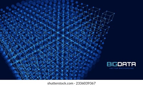 Big Data Cube Quantum Computer Server Concept Background.  Information Server. Data Science Computer Science Algorithms. Data Sorting. Artificial Intelligence HUD Design Element.