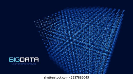 Big Data Cube Quantum Computer Server Concept Background.  Information Server. Data Science Computer Science Algorithms. Data Sorting. Artificial Intelligence HUD Design Element.