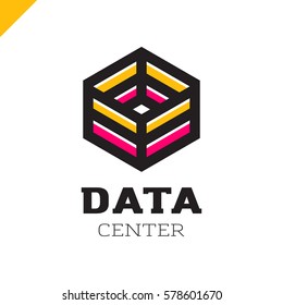 Big data cube and technology box logotype