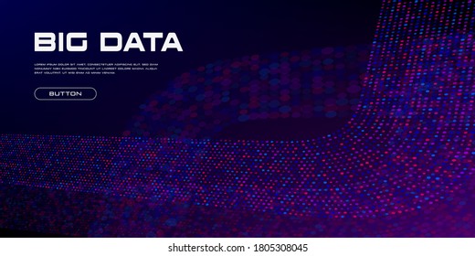 Big Data curved stream. Vivid big data particles with copy space. Linear perspective. Binary code structure. Abstract background. Vector