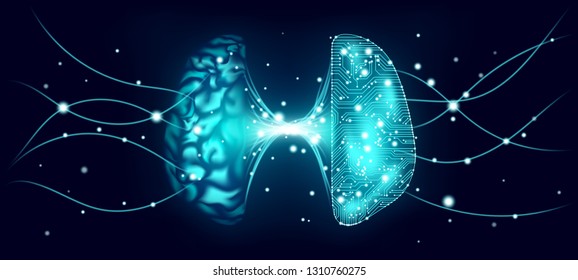 Big Data, Cyber Brain Concept with Information Connection. Cyber Mind with Data Stream.
