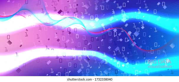 Big Data Cyber Vector Background. Matrix Flying Binary Code. Pink Blue Purple Background. Computing Abstract Music Design. Punk Futuristic Slide. Fractal Fluid Code Big Data Cyber Banner