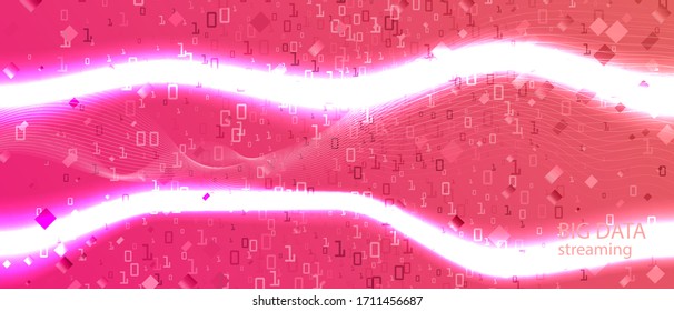 Big Data Cyber Vector Equalizer. Fractal Fluid Code Technology Colorful Minimal Design. Matrix Flying Binary Code. Blue Purple Pink Background. Digital Equalizer Slide. Big Data Cyber Banner