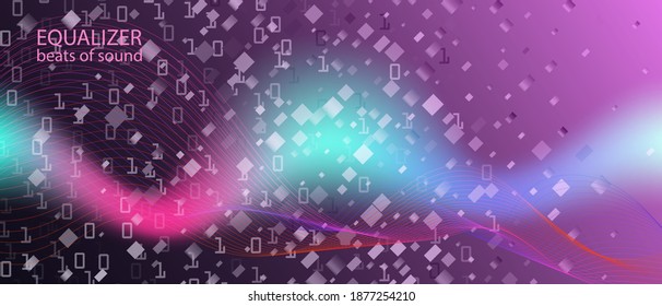 Big Data Cyber Vector Landing Page. Computing Abstract Music Template. Digital Futuristic Slide. Fractal Liquid Code Matrix
