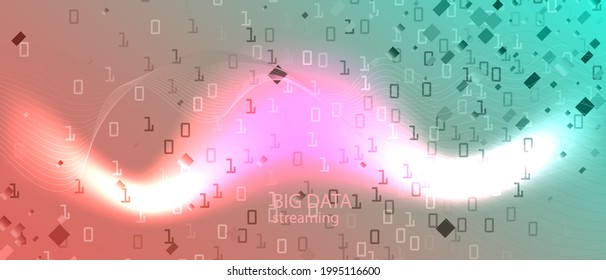 Big Data Cyber Vector Landing Page. Blue Pink Purple Background. Computing Grunge Modern Layout. Fractal Flow Data Cyber Futuristic Slide. Matrix Flying Binary Code. Big Data Cyber Banner