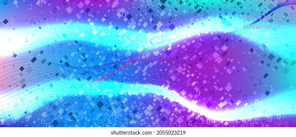 Big Data Cyber Vector Wallpaper. Matrix Flying Binary Code. Fractal Fluid Data Purple Pink Blue Background. Punk Futuristic Slide. Geometric Funky Trendy Template. Big Data Cyber Banner