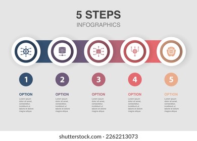 Big data, Database, Data Aggregation, Algorithm, Artificial intelligence, icons Infographic design layout template. Creative presentation concept with 5 steps