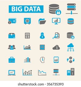 big data, database, hosting, analytics  icons, signs vector concept set for infographics, mobile, website, application
