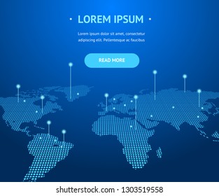 Big Data Digital Communication Concept Card Background With World Map Technology Global Connection. Vector Illustration Of Globe Space