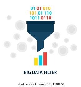 Big Data Filter Flat Style Concept. Vector Illustration of Data Funnel. Big Data Analysis. 