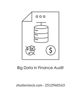 Big Data en el icono de auditoría financiera. Auditoría integral de datos para obtener información financiera en negocios impulsados por Big Data.
