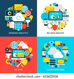 Big Data Flat Concepts. Design Vector Illustration. Collection Of Business Analysis Posters.