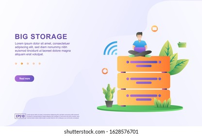 Big data flat design concept. Big data access storage distribution information management. Can use for web landing page, marketing material, mobile app, web banner. Vector illustration
