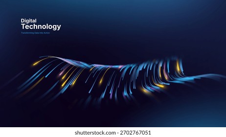 Fondo de partículas de puntos de IA de flujo de macrodatos. Red neuronal digital. Concepto de Tecnología de Inteligencia Artificial Machine Deep Learning. Comunicación digital. Vector de Tecnología de Ciencia.