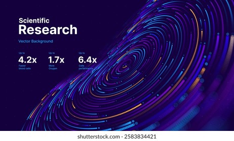 Big Data Flow Circular Particles Tech Business or Science Background. Science Research or Cyber Tech Innovation Online Webinar Presentation Event. Conference or Forum Vector Illustration Backdrop.