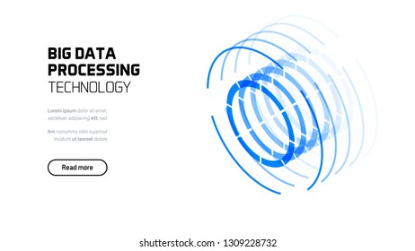 Big Data Flow, Computer Processing Visualisation, Isometric 3d Futuristic Illustration