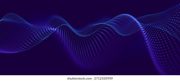 Big Data Flow With Glowing Particle Waves On Dark Background. Abstract AI Neural Network And Digital Communication Concept. Futuristic Tech Design. Vector Illustration.
