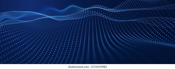 Big Data Flow With Glowing Particle Waves On Dark Background. Abstract AI Neural Network And Digital Communication Concept. Futuristic Tech Design. Vector Illustration.