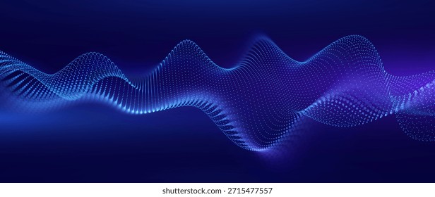 Big Data Flow With Glowing Particle Waves On Dark Background. Abstract AI Neural Network And Digital Communication Concept. Futuristic Tech Design. Vector Illustration.

