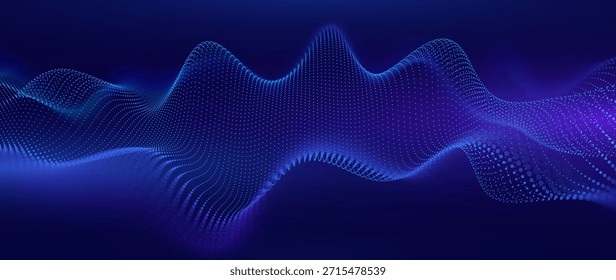 Big Data Flow With Glowing Particle Waves On Dark Background. Abstract AI Neural Network And Digital Communication Concept. Futuristic Tech Design. Vector Illustration.
