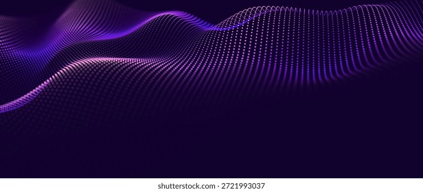 Big Data Flow With Glowing Particle Waves On Dark Background. Abstract AI Neural Network And Digital Communication Concept. Futuristic Tech Design. Vector Illustration. 
