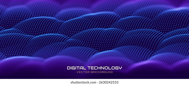 Big Data Flow Particles Dots. Digital Neural Network. Concept of AI Artificial Intelligence Technology Machine Deep Learning. Digital Communication. Scientific Research Presentation Vector.