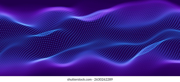 Big Data Flow Particles Dots. Digital Neural Network. Concept of AI Artificial Intelligence Technology Machine Deep Learning. Digital Communication. Scientific Research Presentation Vector.