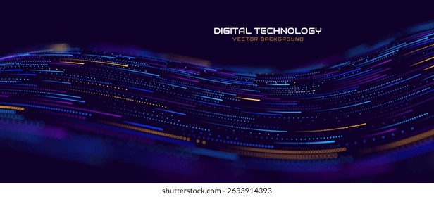 Big Data Flow Particles Dots. Digital Neural Network. Concept of AI Artificial Intelligence Technology Machine Deep Learning. Digital Communication. Scientific Research Presentation Vector.