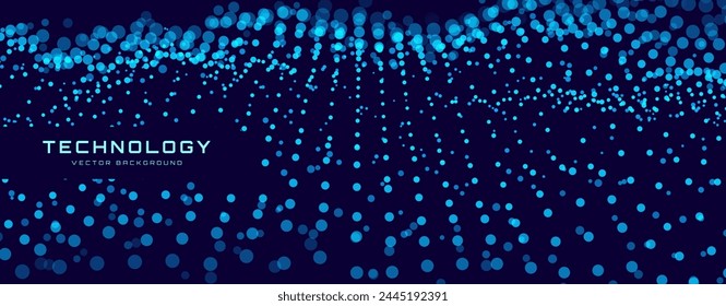 Big Data Flow Particles. Vector Background. Abstract Cyber Security Backdrop. Quantum Computer Technology Bigdata. Digital Technology Computer Science Concept. Business Data Vector Illustration.
