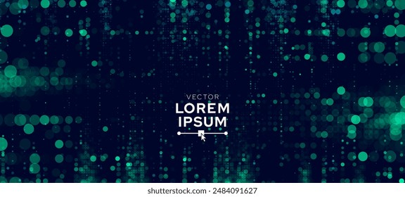 Big Data Flow Particles. Vector Background. Abstract Cyber Security Backdrop. Quantum Computer Technology Bigdata. Digital Technology Computer Science Concept. Business Data Vector Illustration.