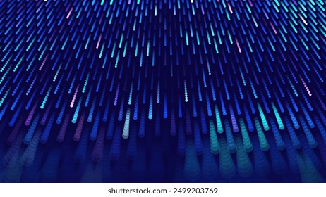 Big Data Flow Particles. Vector Background. Data Transfering Dots Network. Abstract Quantum Computer Technology Bigdata. Digital Technology Computer Science Concept. Business Data Vector Illustration.