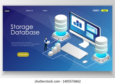 Big data flow processing concept, cloud database, isometric vector, web hosting and server room icons ultraviolet