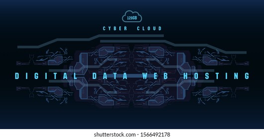 Big data flow processing concept, cloud database, isometric vector, web hosting and server room icons ultraviolet